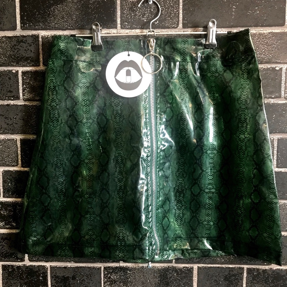 Green Snakeprint Vinyl Mini Skirt